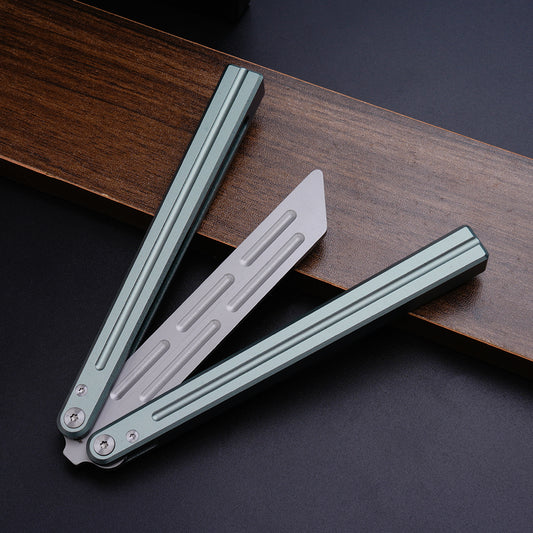 Balisong Trainer,9.76"With Ball Bearing System,T8 Screws,Aluminum Handle(silvery)Dull Blade Butterfly Knife Flipping
