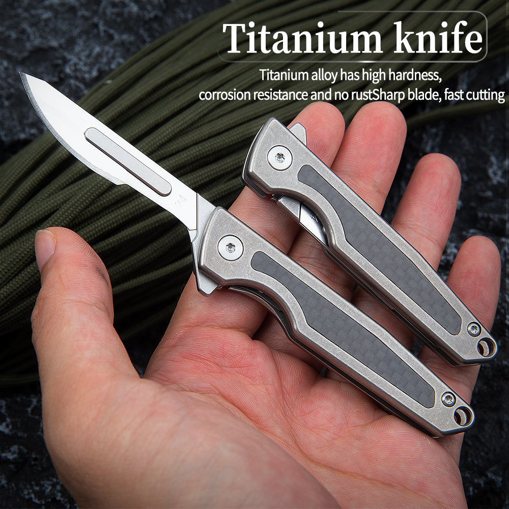 ITOKEY Titanium Folding Scalpel, Slim Razor Knife with Frame  Lock, 10pcs #24 Replaceable Carbon Steel Blades, EDC Utility Pocket Knife  with Clip, Surgical Keychain Knives for Men Hunting Skinning Outdoor (#24) 