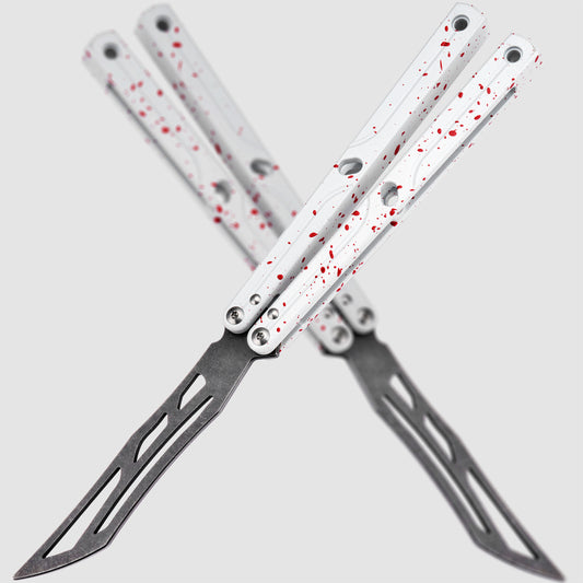 TGZUO Siren Balisong Trainer - Safe Butterfly Knife Practice Tool with Blood Splatter Baking Paint & T10 Screws