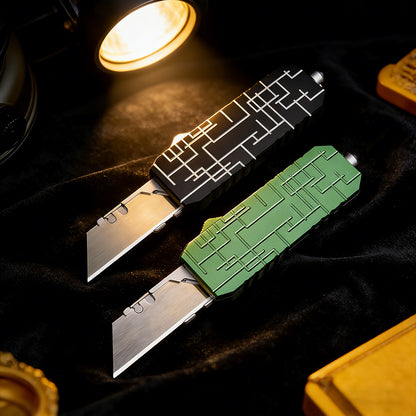 OTF Switchblade Knife with Clip & Window Breaker - Quick Change Blade, Anode Oxygen Green Aluminum Handle